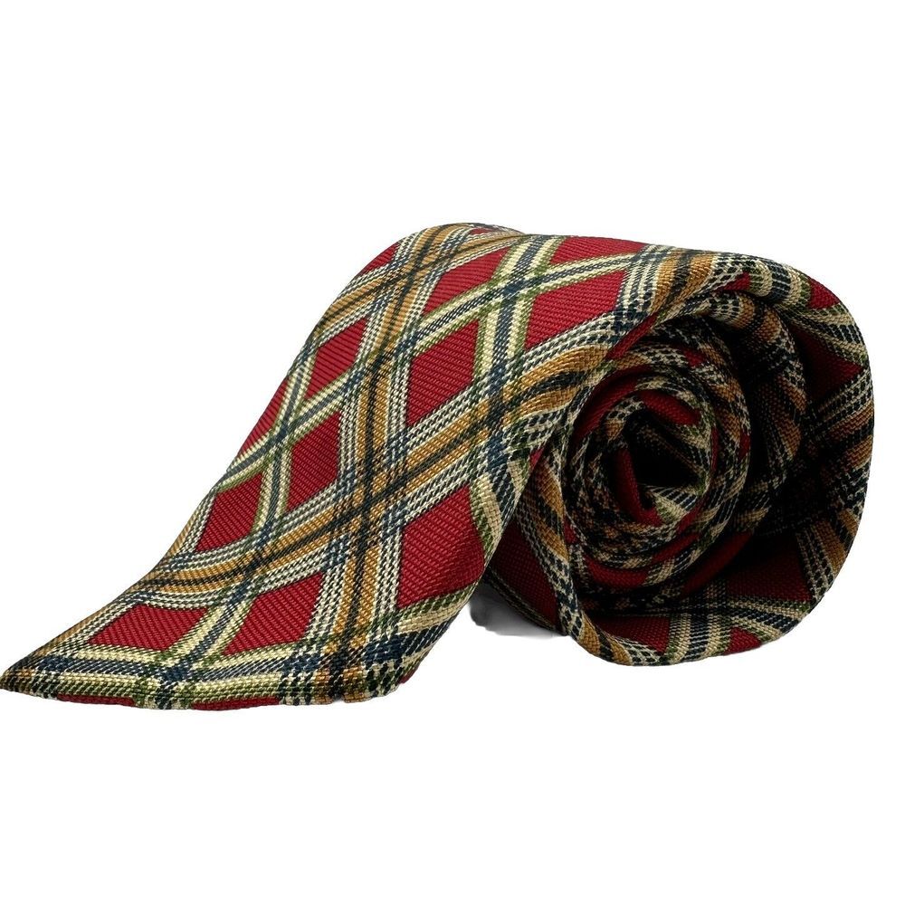 ETRO Milano Luxury Tie Red‎ Blue Green Plaid Woven Silk Necktie Made in Italy